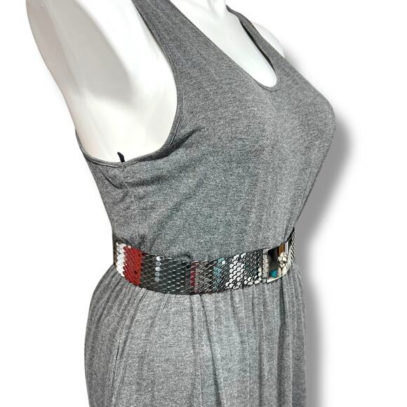 Vintage 80s 90s Womens Wide Scale Stretch Belt Flower Buckle Accent Silver Tone - Picture 3 of 9